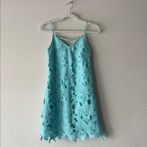 Light blue Dress with floral lace- crochet design and spaghetti straps